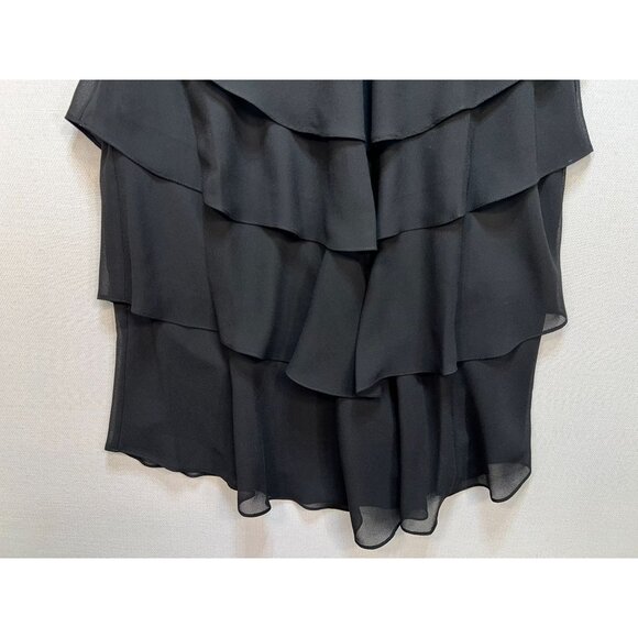 SLNY Womens Tiered Capelet Chiffon Dress Large Black Party Flutter Sleeve Midi - Picture 6 of 12